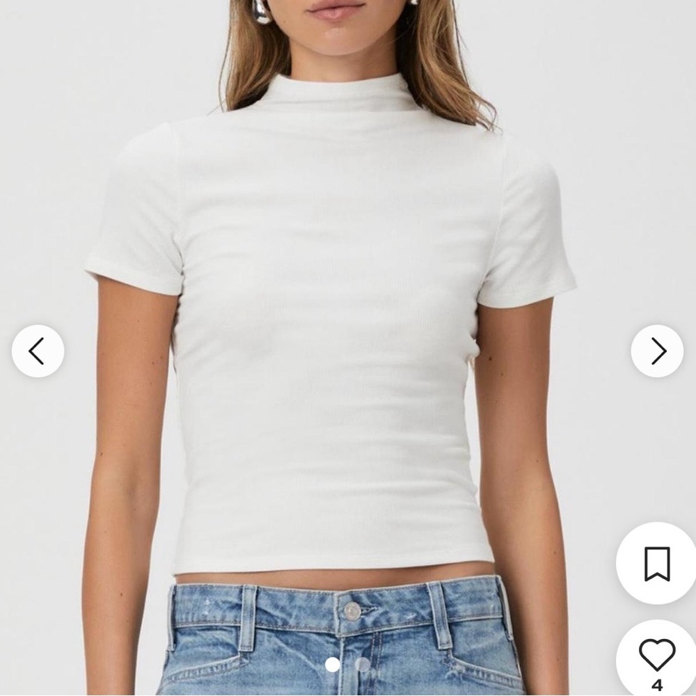 PAIGE White Short Sleeve Mock Neck Tee
